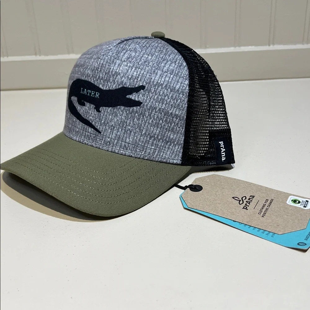 NWT prAna Unisex Journeyman Trucker Cargo Green Later Gator Hat‎